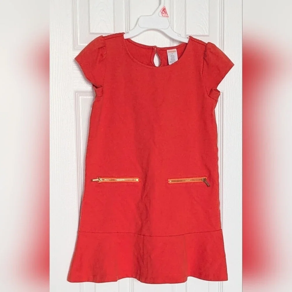 Gymboree Kids' (Size 8) Bright Orange Dress w/Gold Zippers & Ruffled Hem